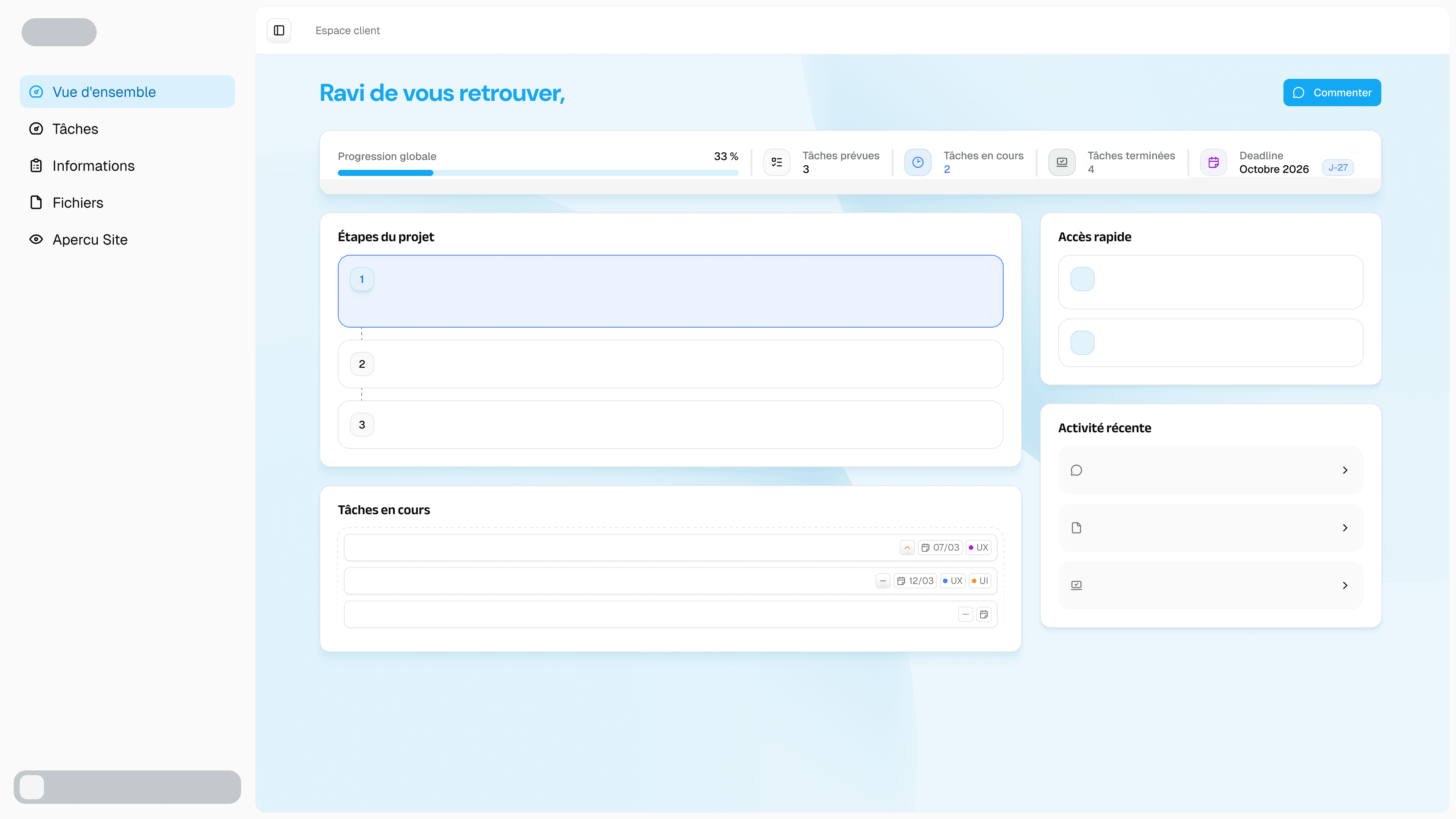 Aperçu de l'espace client